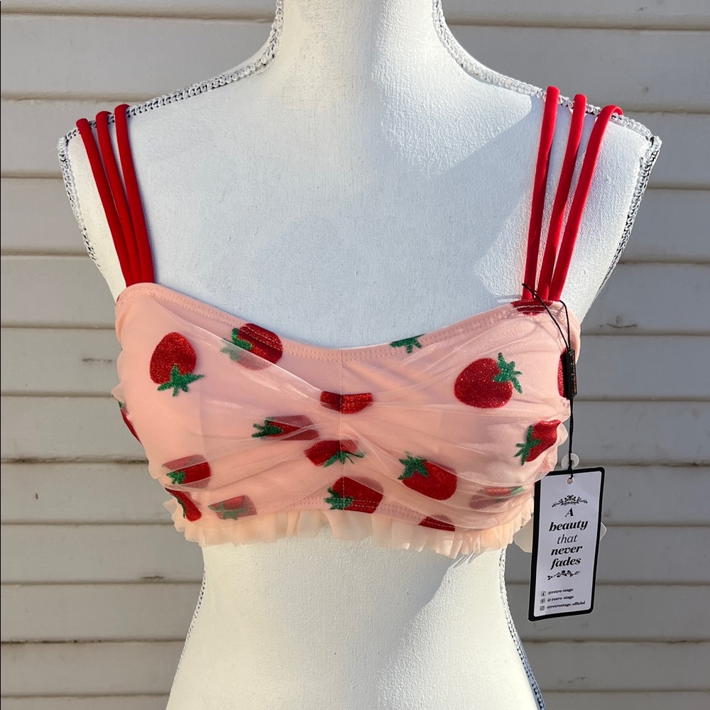 1950s style Lace Strawberry Cami Tankini Top